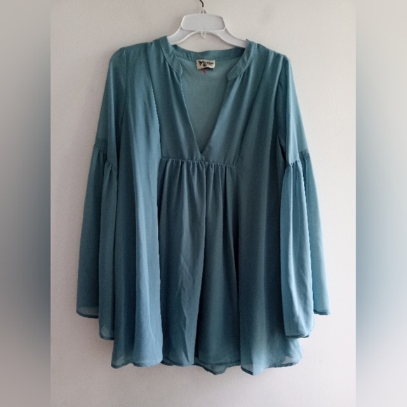 Show Me Your Mumu "Mia" Green/Blue Tunic Blouse size Small - Picture 3 of 11